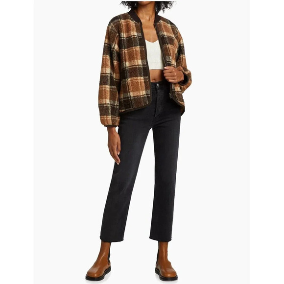 THE GREAT. The Sherpa Bomber In Woodsmoke Plaid 1 - Picture 1 of 10
